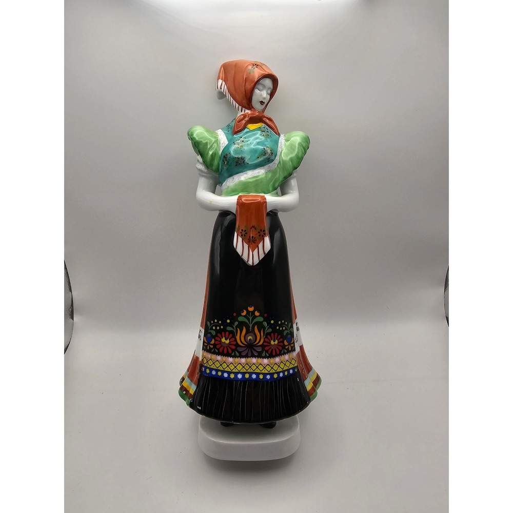 Hollohaza Hungary Porcelain Figurine Woman Traditional Folk Dress Hand Painted